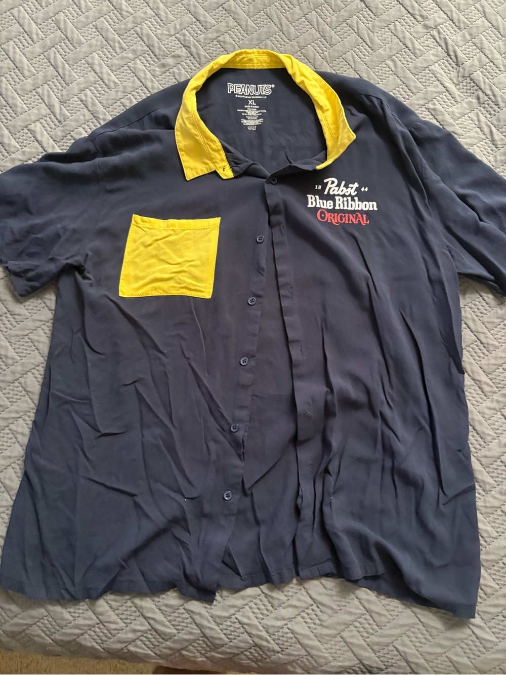 Peanuts Navy Button-Down Shirt with Yellow Trim